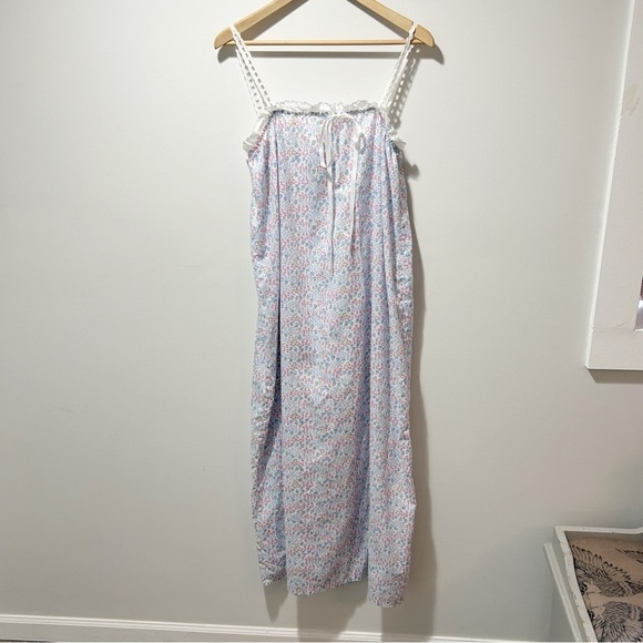 Lanz of Salzburg Tank Nightgown Size Small Floral Eyelet Lace Straps Made in USA - Picture 6 of 16